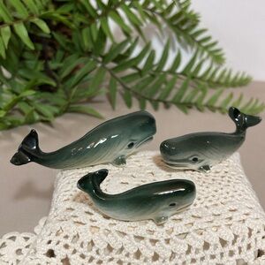 Vintage Miniature Bone China Whale Family Set Of 3 In Original Box